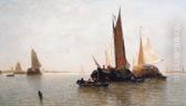 Dutch Barges Oil Painting by Paul-Jean Clays