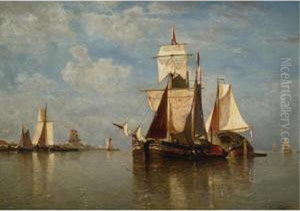 Shipping Off The Dutch Coast Oil Painting by Paul-Jean Clays