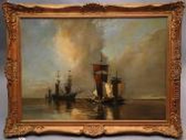 Ships Marine Scene Oil Painting by Paul-Jean Clays