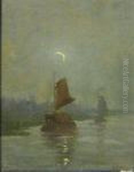 Clair De Lune, Canal De Willebroeck Oil Painting by Paul-Jean Clays