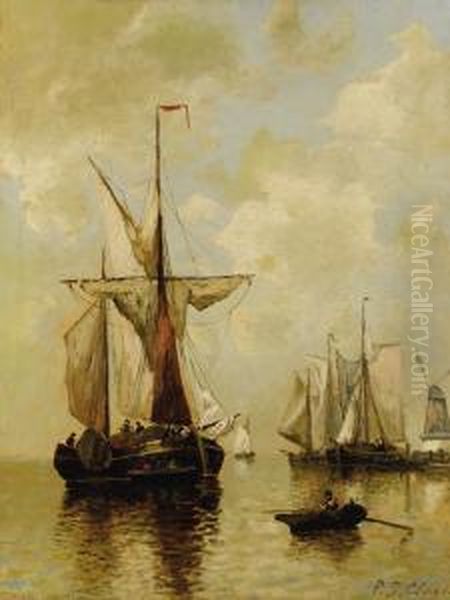 Fishing Boats In The Harbor Oil Painting by Paul-Jean Clays