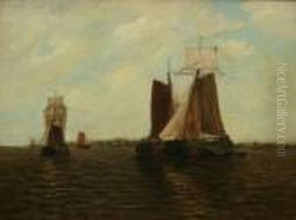 Ships In A Dutch Harbor by Paul-Jean Clays