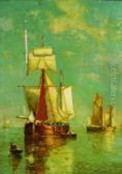 Boats At Anchor Oil Painting by Paul-Jean Clays