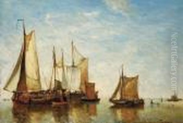 Moored Vessels On A Calm Oil Painting by Paul-Jean Clays