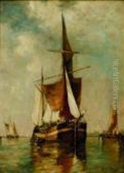 Boats In The Harbor Oil Painting by Paul-Jean Clays