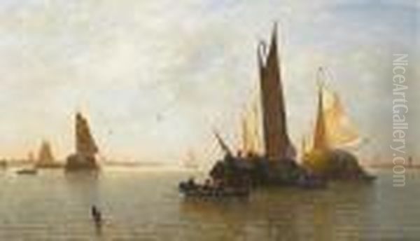 Dutch Barges. Oil Painting by Paul-Jean Clays