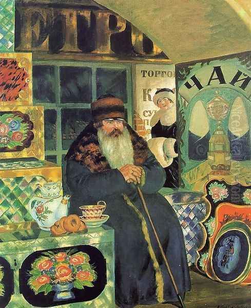 Merchant Chest-Maker 1923 Oil Painting by Boris Kustodiev