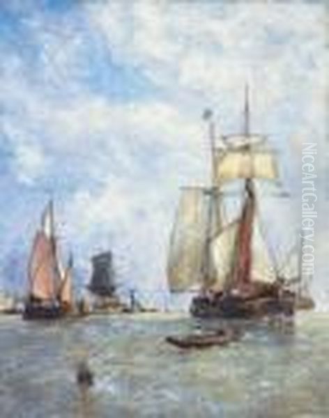 Sailing Ships Off The Dutch Coast Oil Painting by Paul-Jean Clays