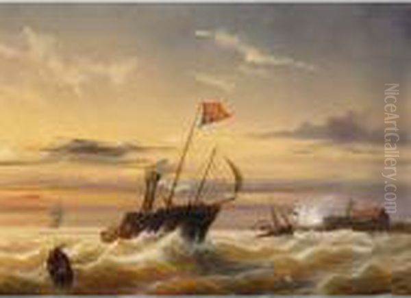 The Royal Yacht Enters Harbour In A Gale Oil Painting by Paul-Jean Clays