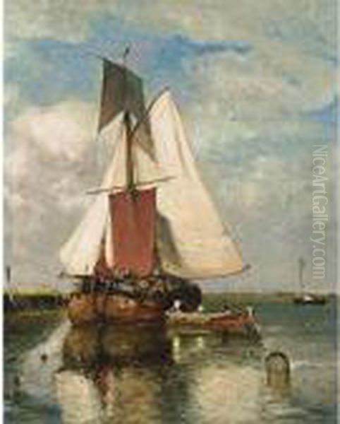 A Fishing Boat In An Estuary Oil Painting by Paul-Jean Clays