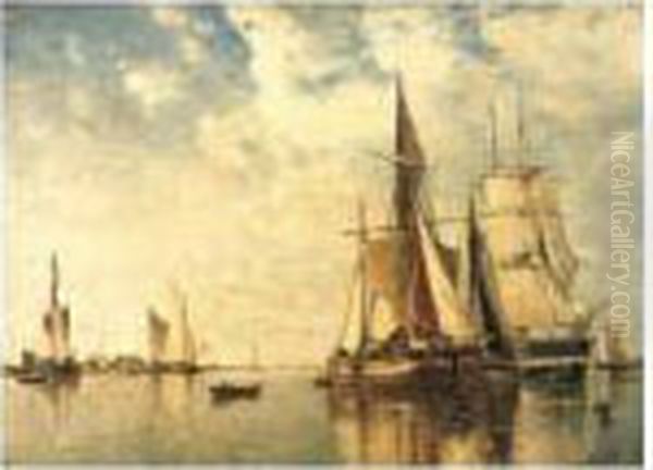 Shipping On The Scheldt Oil Painting by Paul-Jean Clays