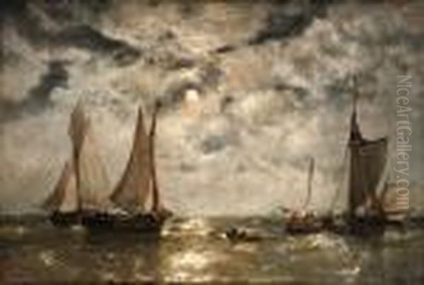 Fishing Boats At Night Oil Painting by Paul-Jean Clays