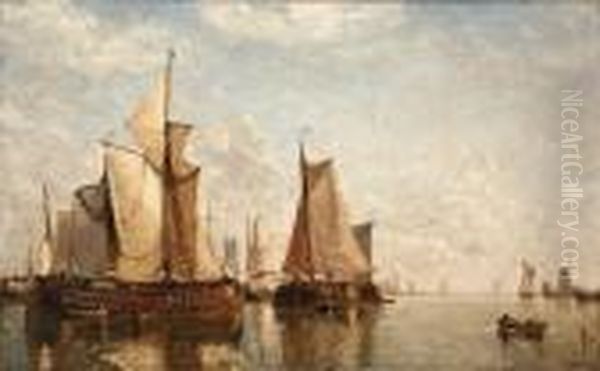 Dutch Pincks At The Mouth Of A River Oil Painting by Paul-Jean Clays