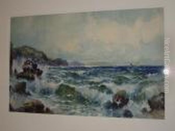 'the Ever Restless Sea', The Calf Of Man, Isle Of Man Oil Painting by Joseph Hughes Clayton