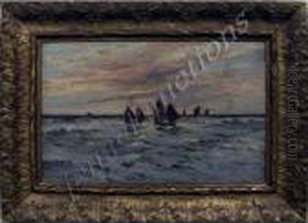 Fishing Boats Off Angle Sea Oil Painting by Joseph Hughes Clayton