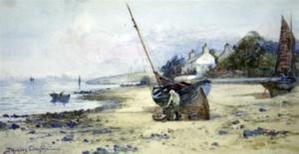 Fishing Boats At Low Tide Oil Painting by Joseph Hughes Clayton