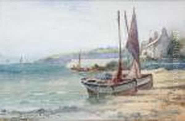 Fishing Boats In Cemaes, Anglesey Oil Painting by Joseph Hughes Clayton