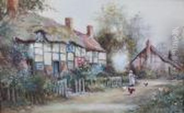 Figure By Country Cottages Oil Painting by Joseph Hughes Clayton