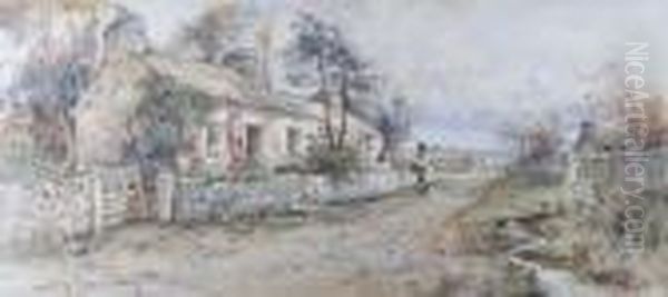 Cottages On The Coast, With Figuresbefore Oil Painting by Joseph Hughes Clayton