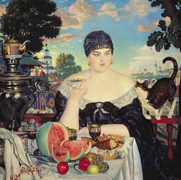 The Merchants Wife at Tea by Boris Kustodiev