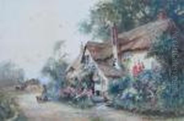 Figures By A Country Cottage Oil Painting by Joseph Hughes Clayton