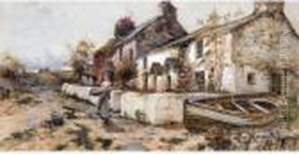 Figure Outside A Country Cottage Oil Painting by Joseph Hughes Clayton