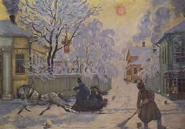 Frosty Morning Oil Painting by Boris Kustodiev