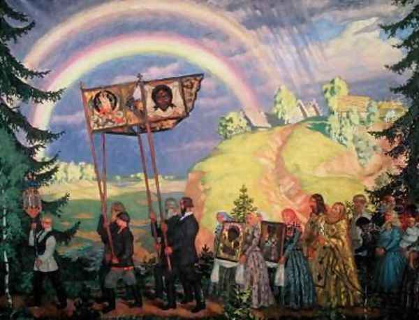 Easter Procession Oil Painting by Boris Kustodiev