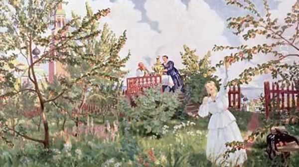 The Orchard Oil Painting by Boris Kustodiev