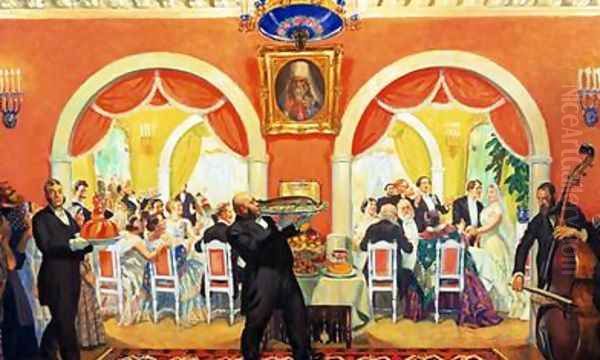 Wedding Feast Oil Painting by Boris Kustodiev