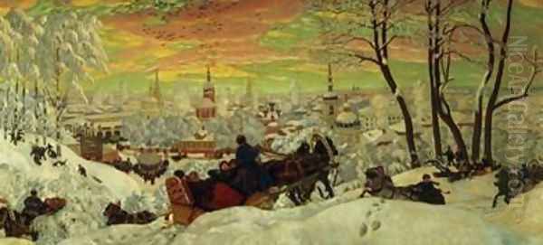 Arriving for Shrove tide Oil Painting by Boris Kustodiev