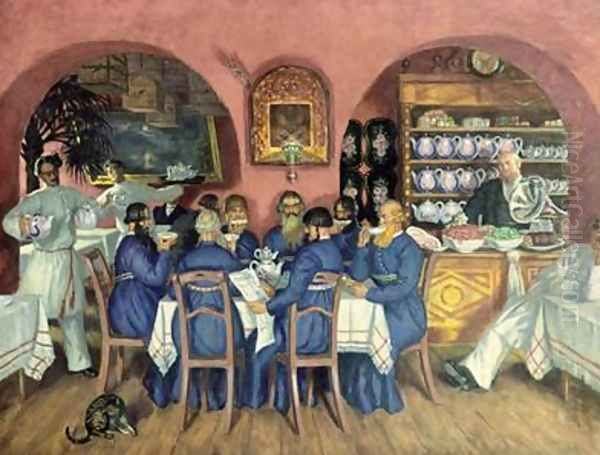 A Moscow Restaurant Oil Painting by Boris Kustodiev