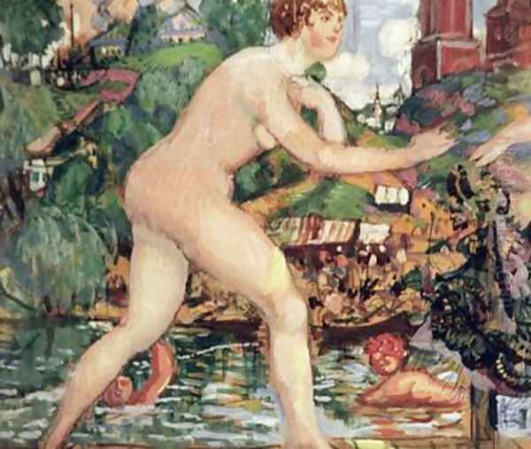 Bathing Oil Painting by Boris Kustodiev