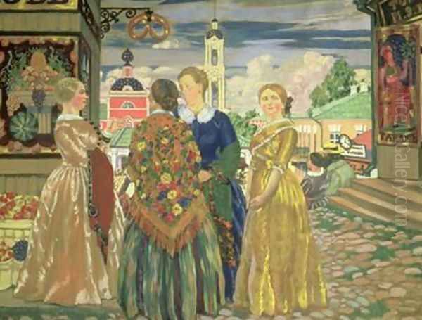 Merchant Women Oil Painting by Boris Kustodiev