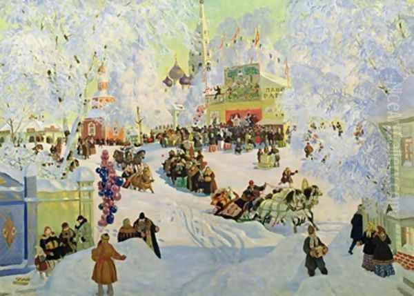 Shrove Tide Oil Painting by Boris Kustodiev