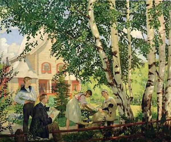 At Home Oil Painting by Boris Kustodiev