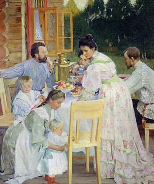 On the Terrace Oil Painting by Boris Kustodiev