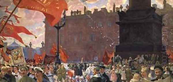 Festivities Marking the Opening of the Second Congress of the Comintern and Demonstration on Uritsky Palace Square in Petrograd Oil Painting by Boris Kustodiev