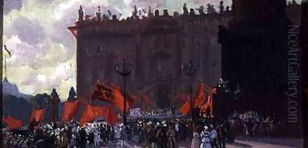 Study for the Celebration of the Opening of the Second Congress of the Comintern on Uritsky Square in Petrograd Oil Painting by Boris Kustodiev