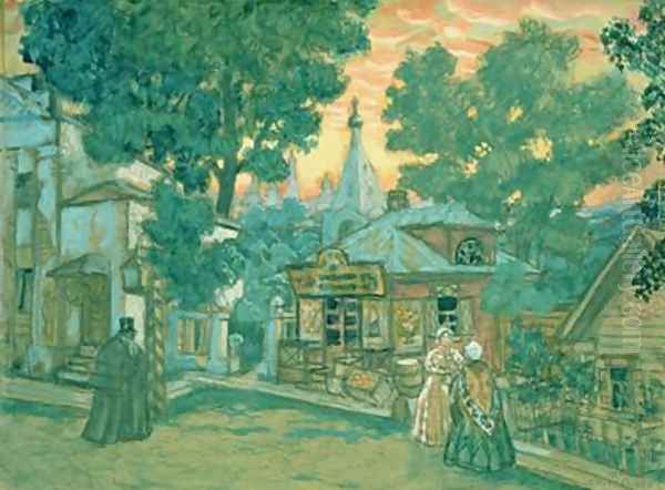 Stage design for Ostrovskys play Not one penny Oil Painting by Boris Kustodiev