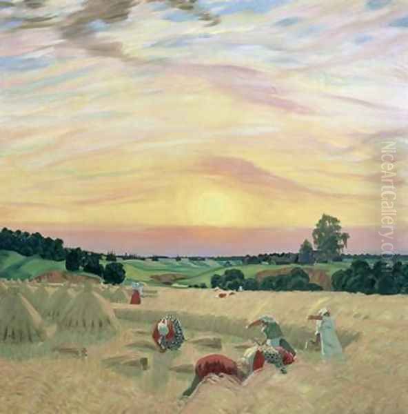 The Harvest Oil Painting by Boris Kustodiev