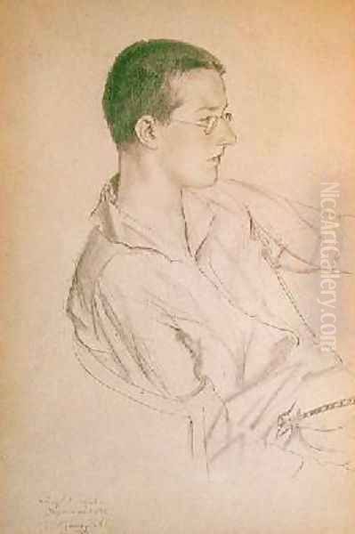 Portrait of Dmitri Dmitrievich Shostakovich 1906-75 Oil Painting by Boris Kustodiev