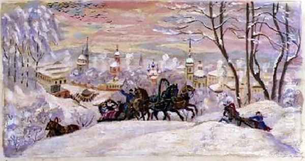 Study for Arriving for Shrove tide Oil Painting by Boris Kustodiev