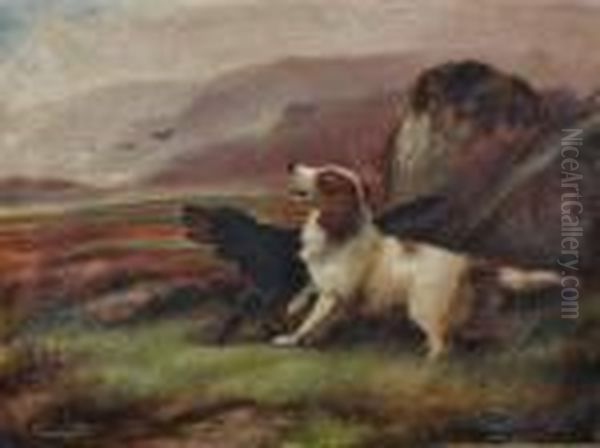 Gun Dogs In Extensivelandscape Oil Painting by Robert Cleminson