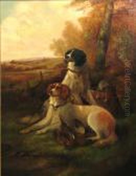 Two Gun Dogs With The Day's Bag Oil Painting by Robert Cleminson