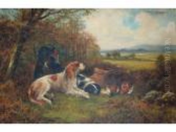 Gun Dogs With Game Oil Painting by Robert Cleminson