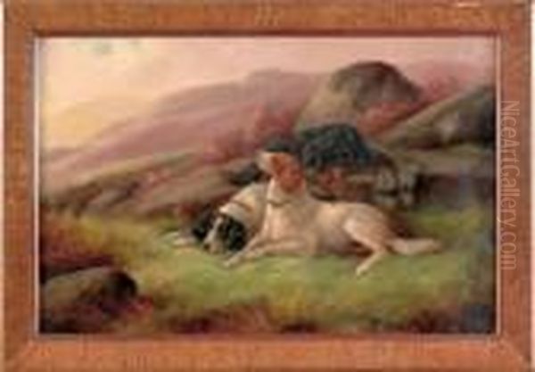 Landscape With Three Setters Oil Painting by Robert Cleminson