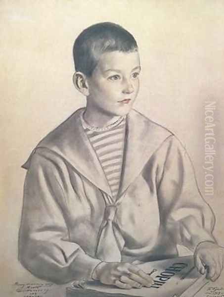 Portrait of Dmitri Dmitrievich Shostakovich 1906-75 as a Child Oil Painting by Boris Kustodiev