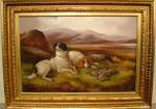 Hunting Dogs With Rabbits Oil Painting by Robert Cleminson