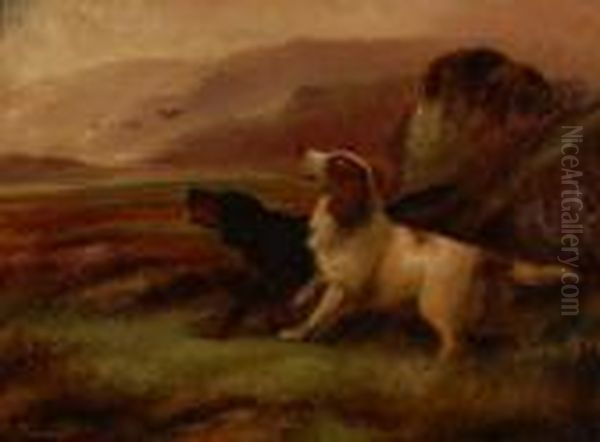 Gun Dogs In The Highlands Oil Painting by Robert Cleminson